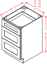 Artisan Shaker Three Drawer Base Cabinet - 36"W