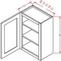 Artisan Shaker Wall Cabinet - 15"W X 30"H X 12"D-1D-2S