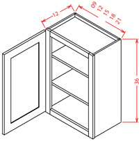 Artisan Shaker Wall Cabinet - 21"W X 36"H X 12"D-1D-2S