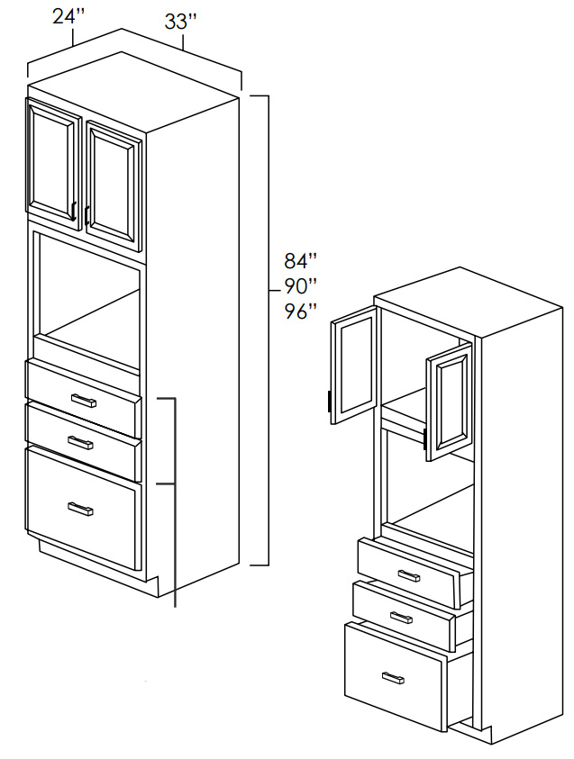 Elegant White Shaker 33" x 96" Universal Oven Cabinet