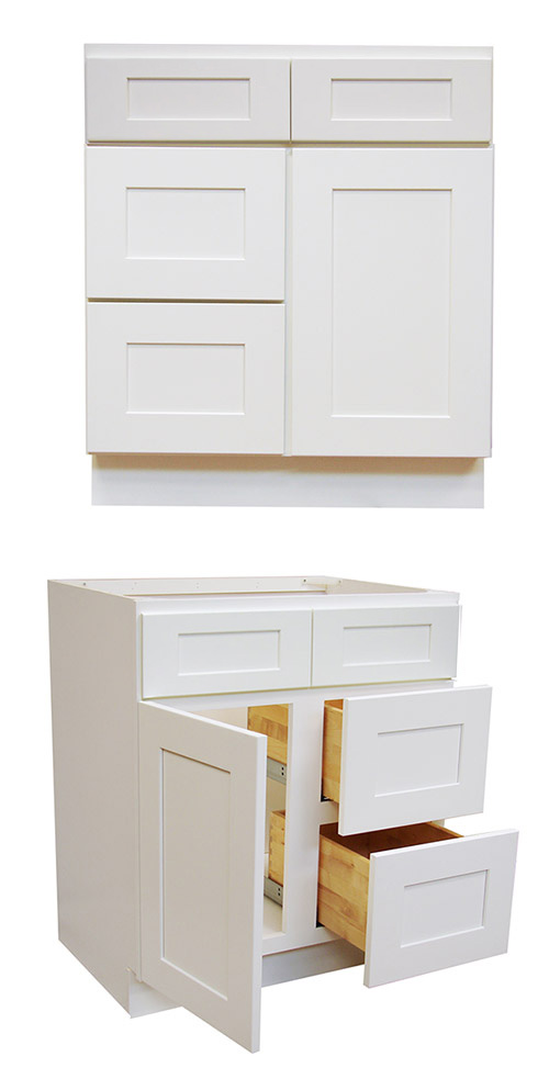 Elegant White Shaker 36" Vanity w/ Right Drawers