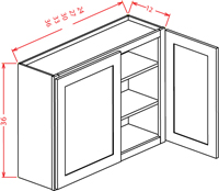 Artisan Shaker Wall Cabinet - 27"W X 36"H X 12"D-2D-2S