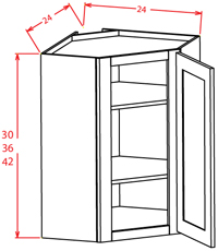 Artisan Shaker Wall Diagonal Corner Cabinet - 24"W X 42"H X 12"D-1D-3S