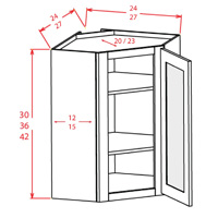 Artisan Shaker Wall Diagonal Glass Door Corner Cabinet- 24"W X 30"H X 12"D-1D-2S