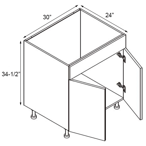 Walnut Frameless Double Door Sink Base Cabinet - 30"W x 34-1/2"H