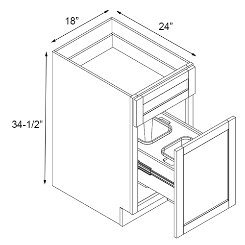 Walnut Frameless Single Door Base Cabinet With Trash Can - 18"W x 34-1/2"H