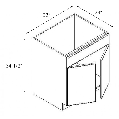 Frameless White Shaker Double Door Sink Base Cabinet - 33"W x 34-1/2"H