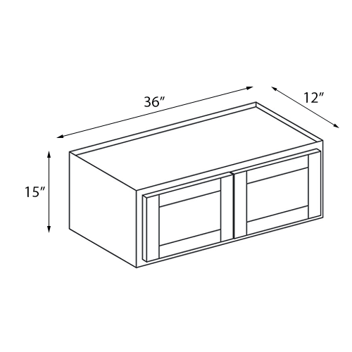 Frameless White Shaker Double Door Wall Cabinet - 36"W x 15"H