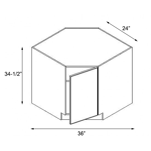 Frameless White Shaker Single Door Base Diagonal Cabinet - 36"W x 34-1/2"H