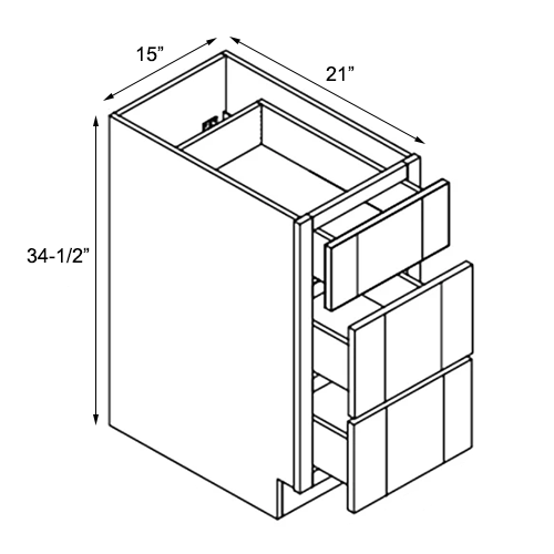 Frameless White Shaker Vanity Base Drawer Cabinet - 15"W x 34-1/2"H