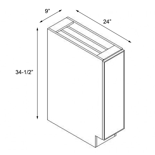 Dove White Single Door Base Spice Rack Pull Out Cabinet - 9"W x 34-1/2"H