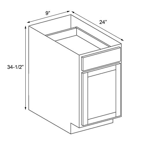 Ambrose Raised Panel Single Door Base Cabinet - 9"W x 34-1/2"H
