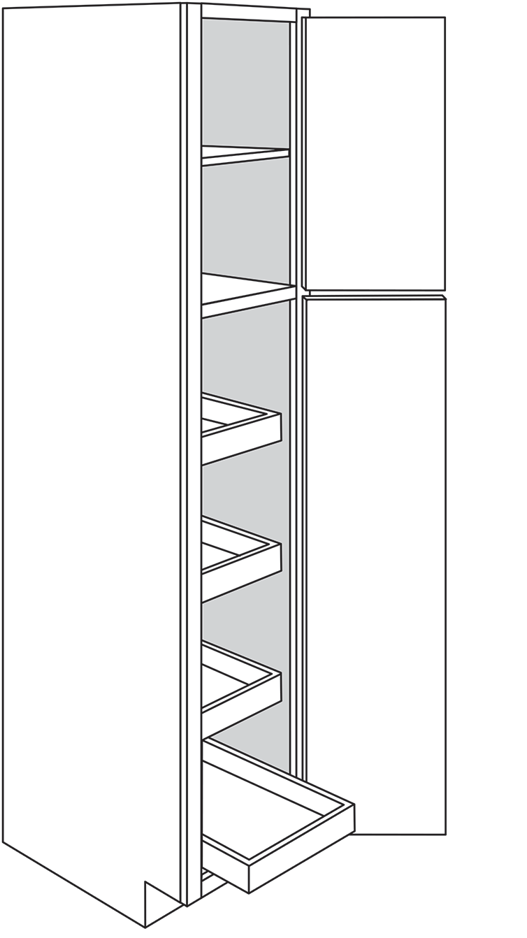 Villanova Slab Double-Door Pantry Cabinet w/ 4 Soft-Close Rollout Trays 18"W x 84"H