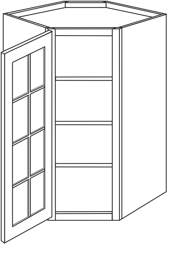 Villanova Slab Single Door Diagonal Wall Cabinet w/ Glass Door 27"W x 42"H