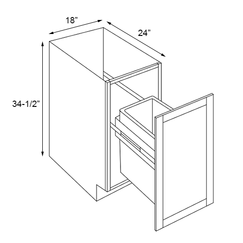 Weston Espresso Shaker Trash Can Base Cabinet - 18"W x 34-1/2"H