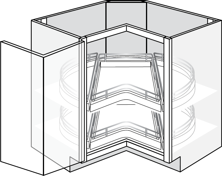 Springfield Slab Single Bi-Fold Door Lazy Susan Cabinet w/ 2 Pullouts 36"W