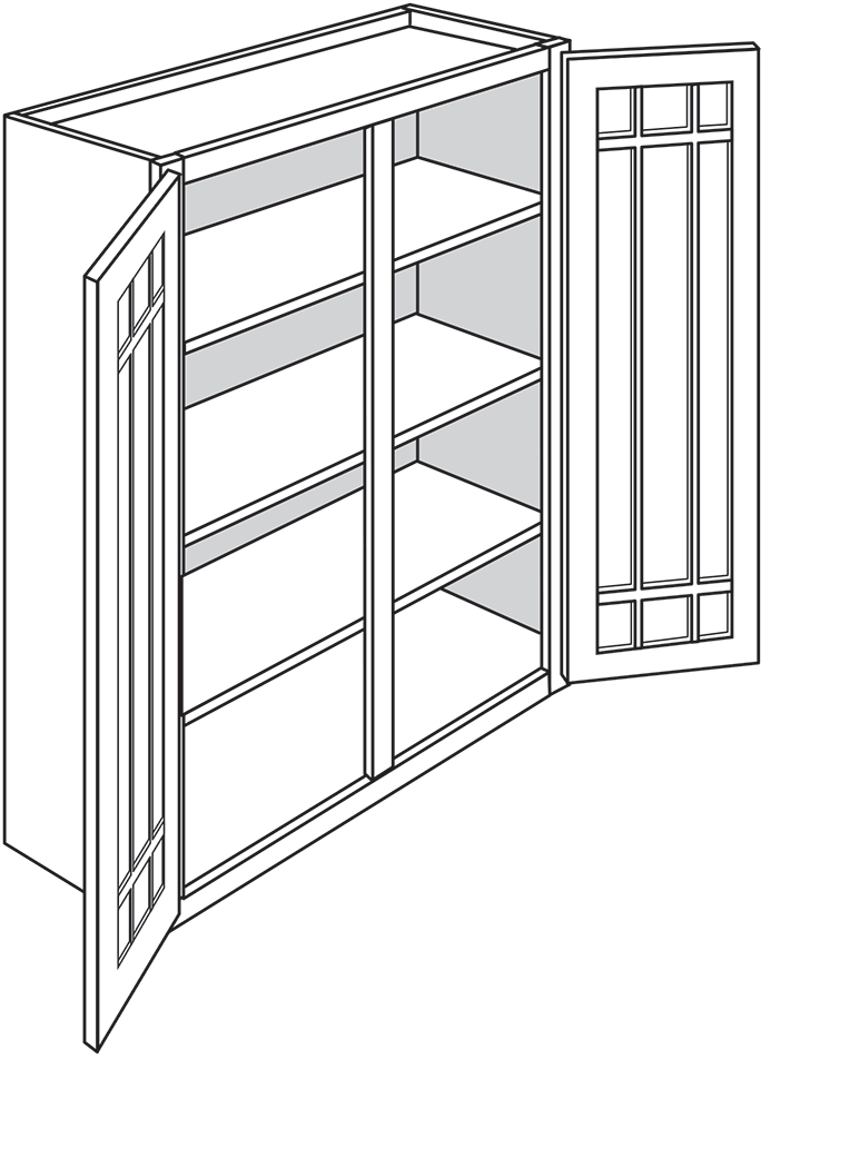 Radnor Shaker Double-Door Wall Cabinet w/ Prairie Glass Door 30"W x 42"H