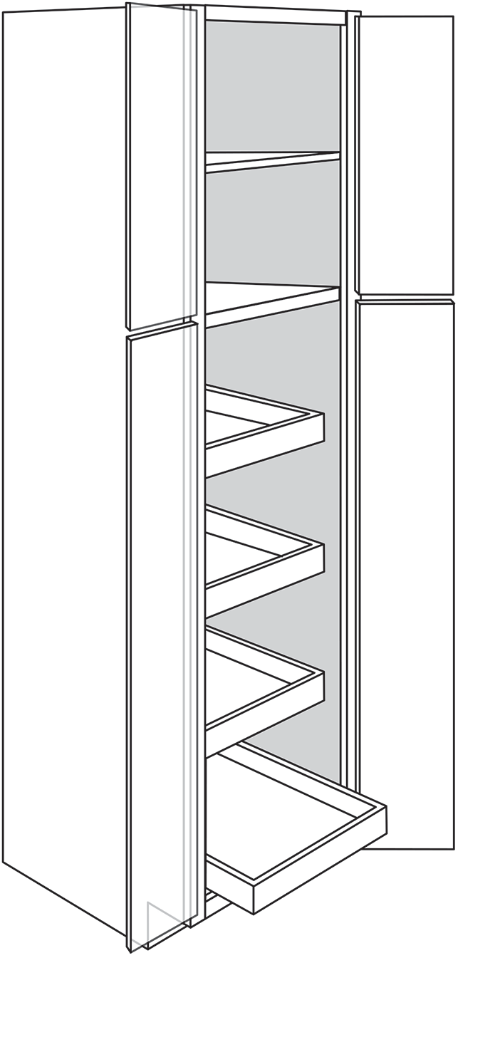 Devon Slab 4-Door Pantry Cabinet w/ 4 Soft-Close Rollout Trays 30"W x 84"H