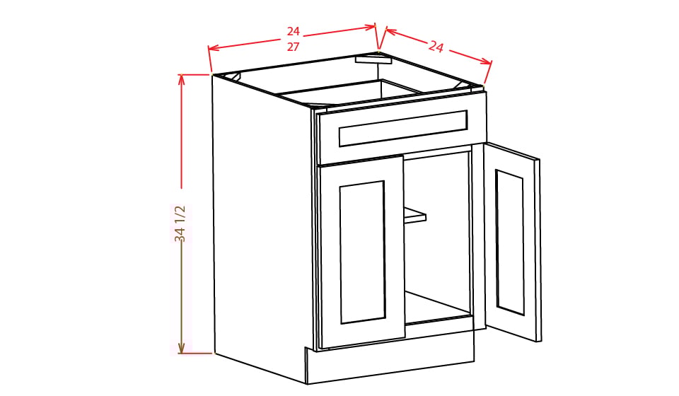 Stone Grey Shaker Base Cabinet - 24"W