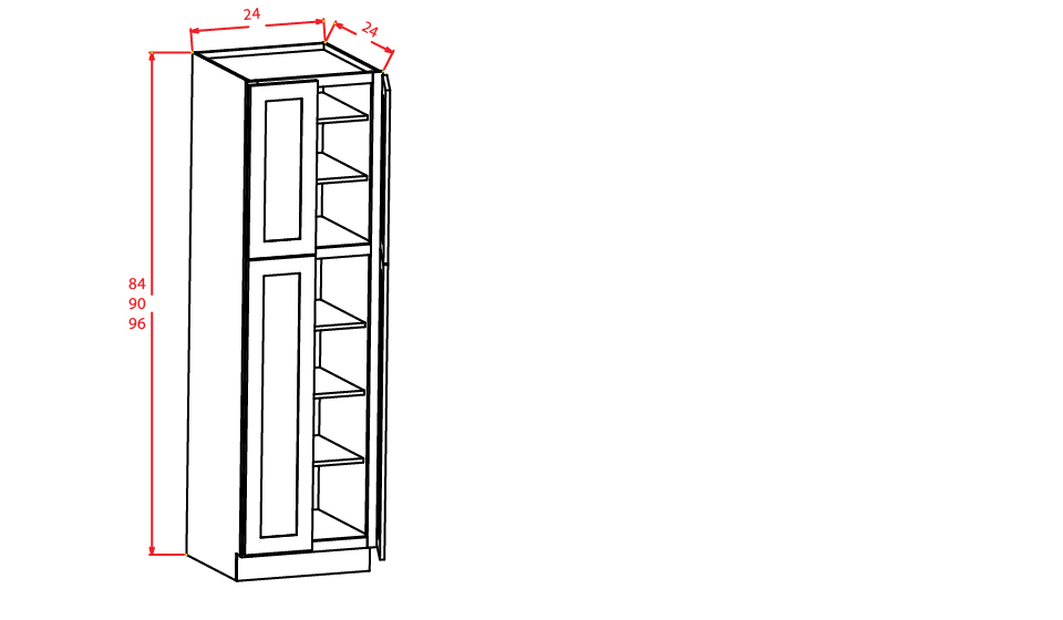 Stone Grey Shaker Wall Pantry - 24"W X 24"D X 84"H