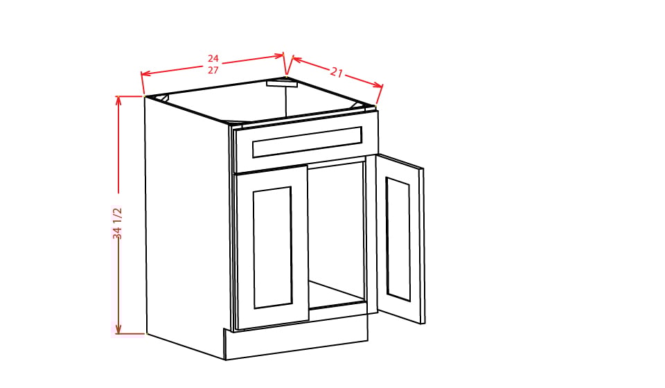 Frosted White Vanity Sink Base Cabinet - 27"W X 21"D X 34-1/2"H