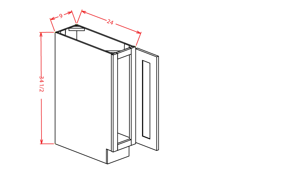 Cinder Shaker Base Cabinet with Full Height Door - 9"W