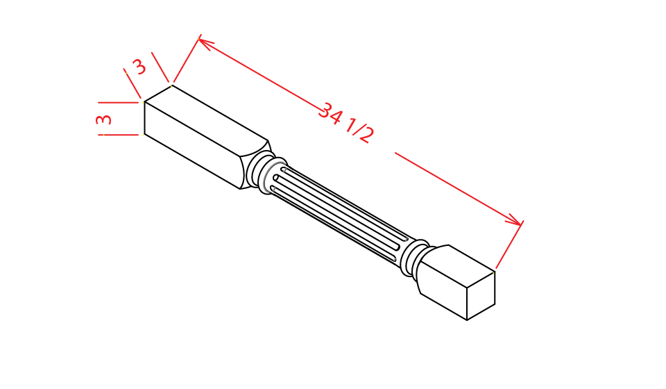 Cinder Shaker Fluted Decorative Leg - 3"W X 3"D X 34 1/2"H