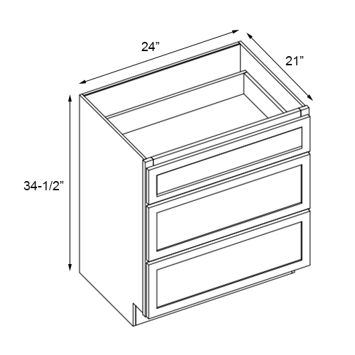 Primary Grey Shaker Vanity Drawer Base - 24" W x 34.5" H x 21"