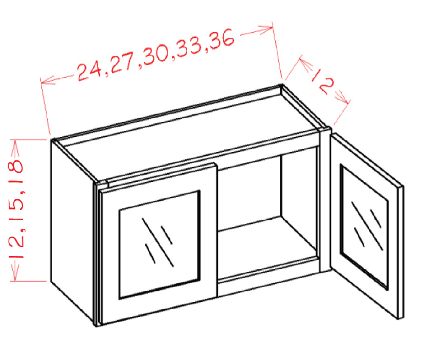 Gunnison Shaker Wall Stacker Cabinet (Routed for Glass) - 33"W x 12"H