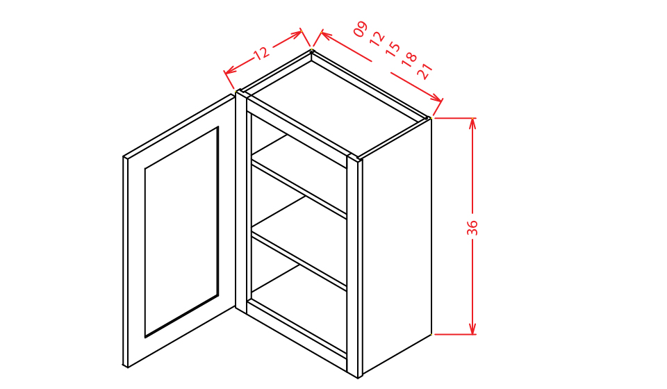 Timber Mist Wall Cabinet - 18"W X 36"H X 12"D