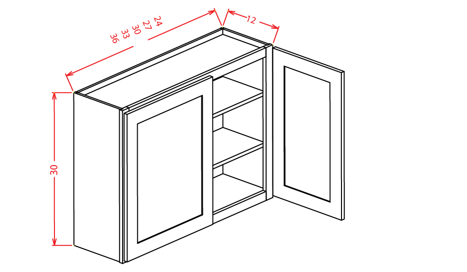 Natural Shaker Wall Glass Door Cabinet- 24"W X 30"H X 12"D