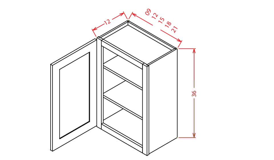 Natural Shaker Wall Cabinet - 18"W X 36"H X 12"D