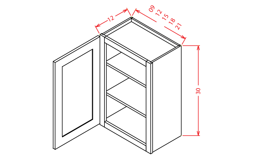 Natural Shaker Wall Cabinet - 21"W X 30"H X 12"D