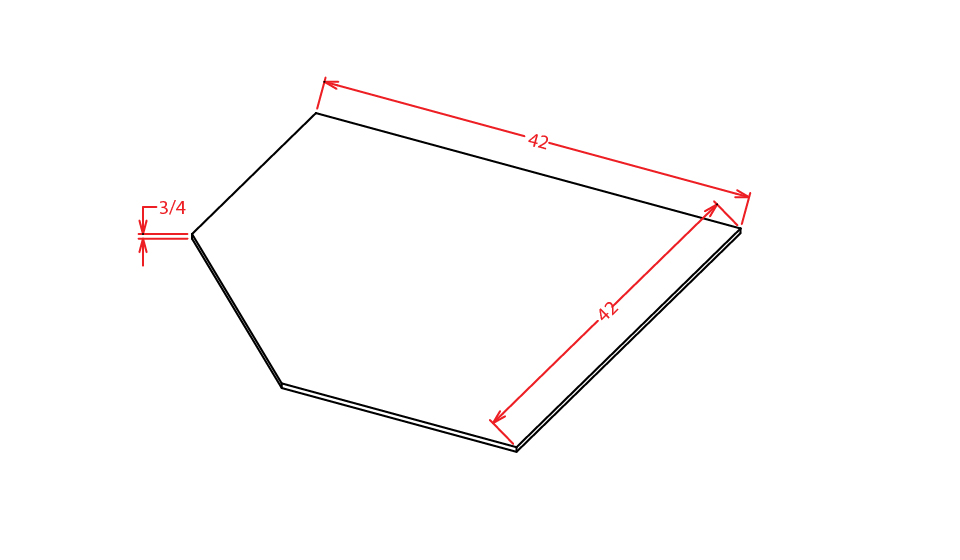 Natural Shaker Corner Sink Front Floor - 42"W X 42"W X 23-1/4"D