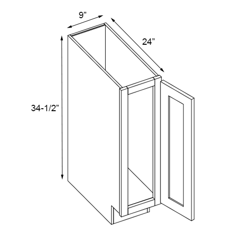 Florence Honey Shaker Single Door Full Height Base Cabinet - 9" W