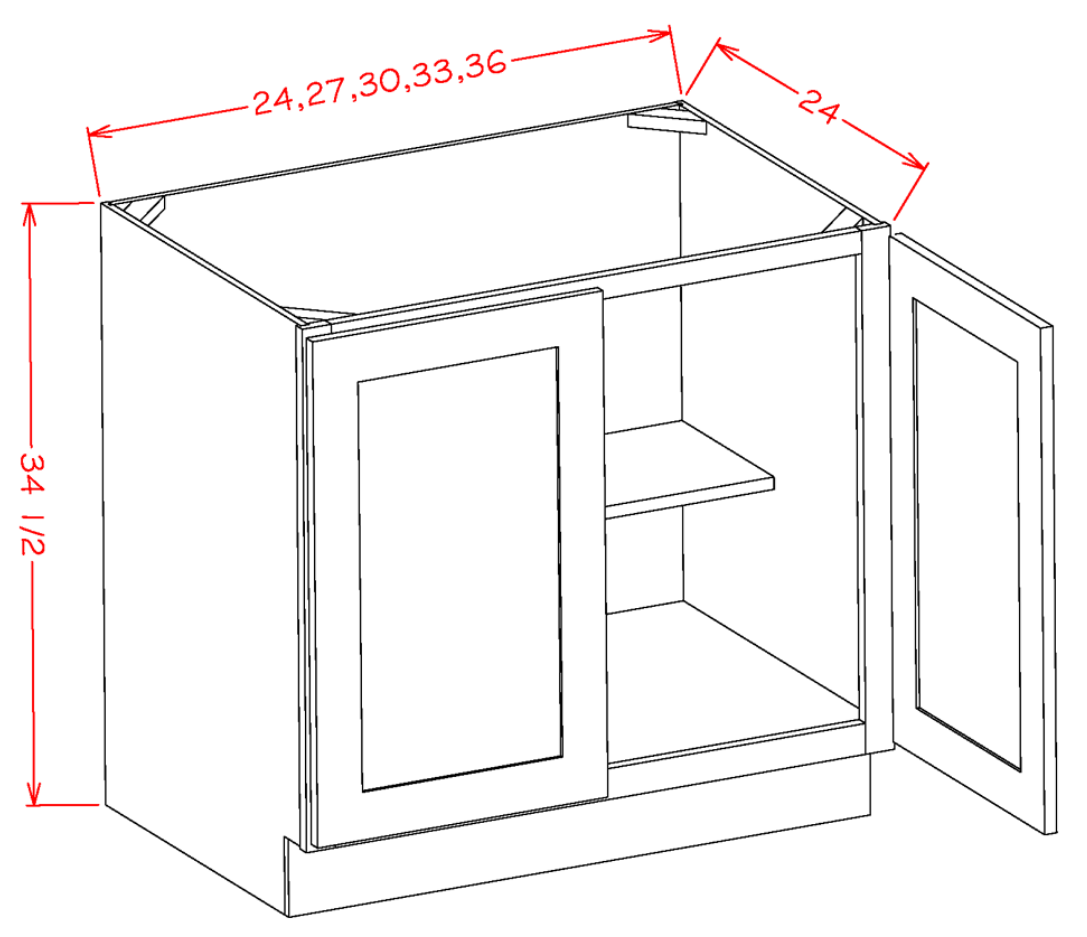 Cinder Shaker Double Door Base Cabinet with Full Height Door - 33"W X 24"D