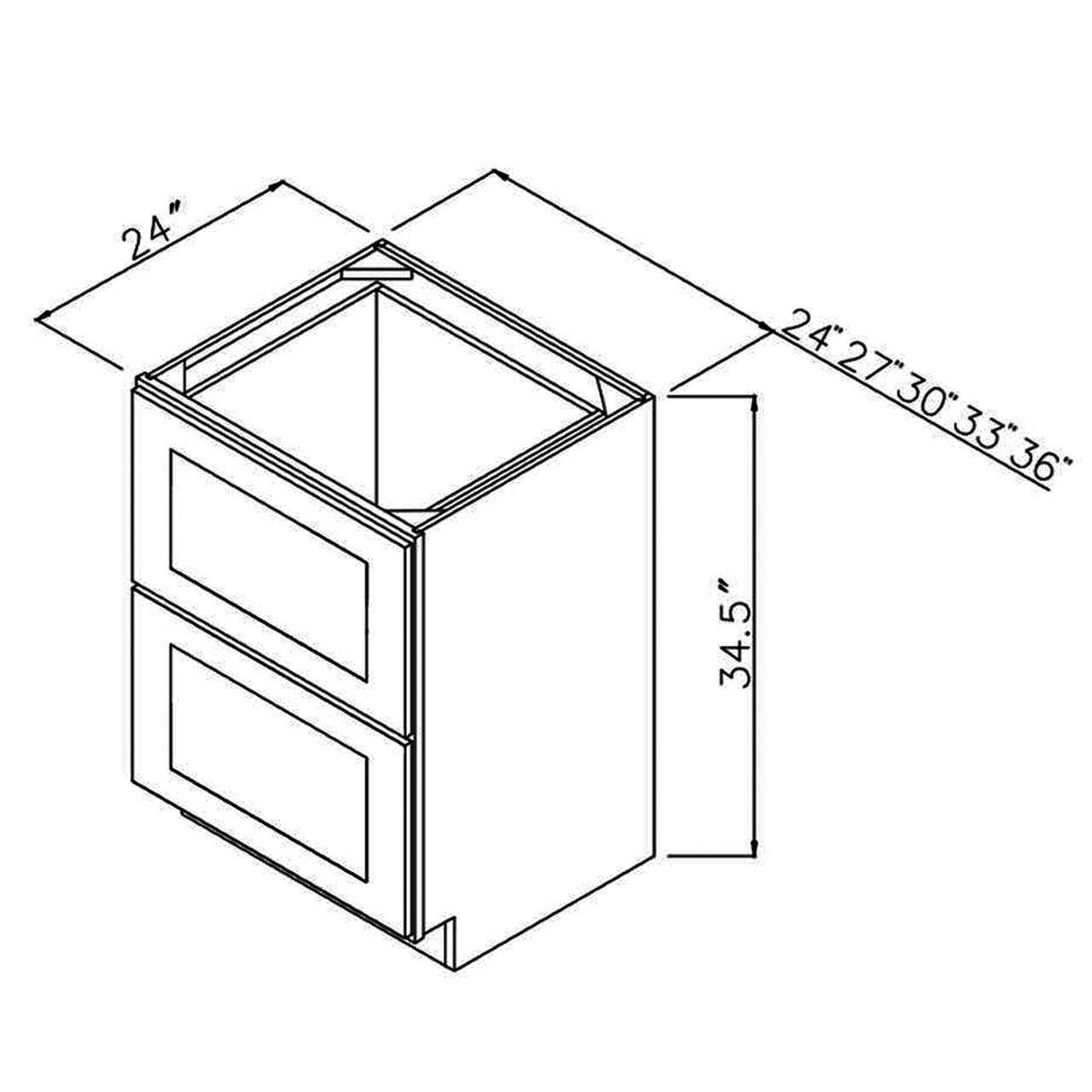 Onyx Black Shaker 24" 2 Drawer Base Cabinet