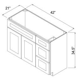 Sage Green Shaker 42" x 21" Vanity Single Door Cabinets - Right Drawer