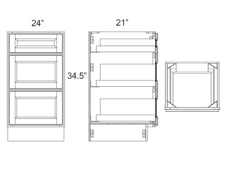 Sage Green Shaker 24" x 21" Vanity Drawer Base Cabinets