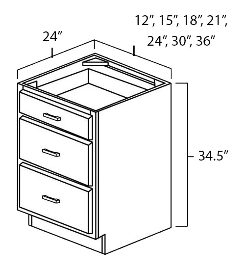 Carolina Hickory 12" Three Drawer Base