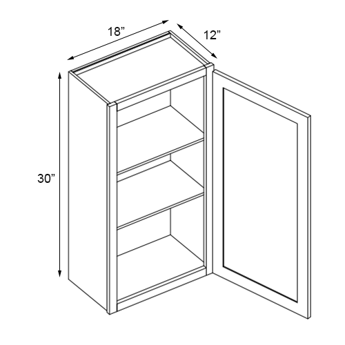 Slim White Shaker Single Door Wall Cabinet - 18" W x 30" H
