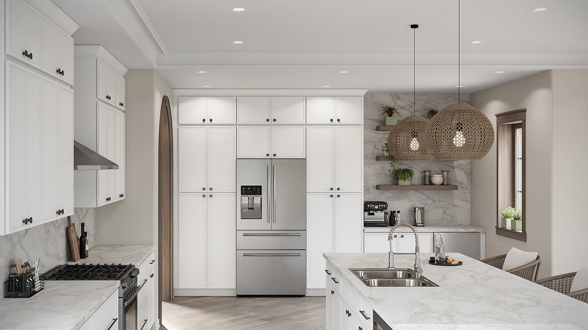 slim white shaker pantry cabinets