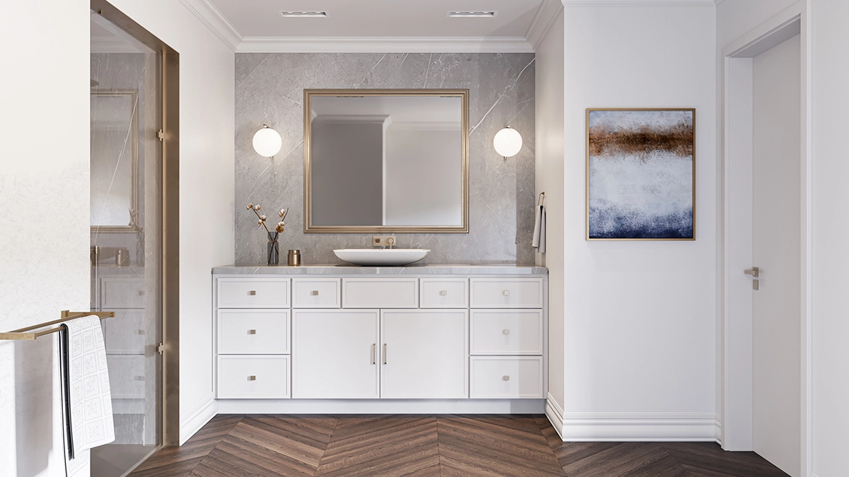 slim white shaker bathroom vanities