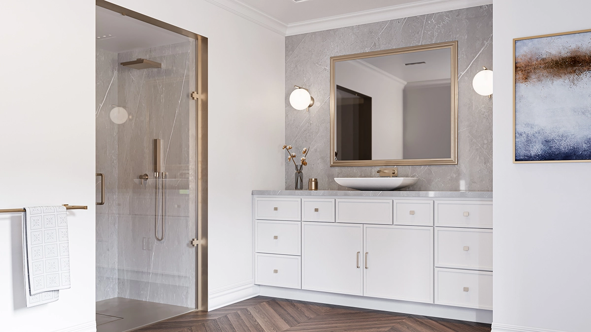 thin white shaker bathroom vanities