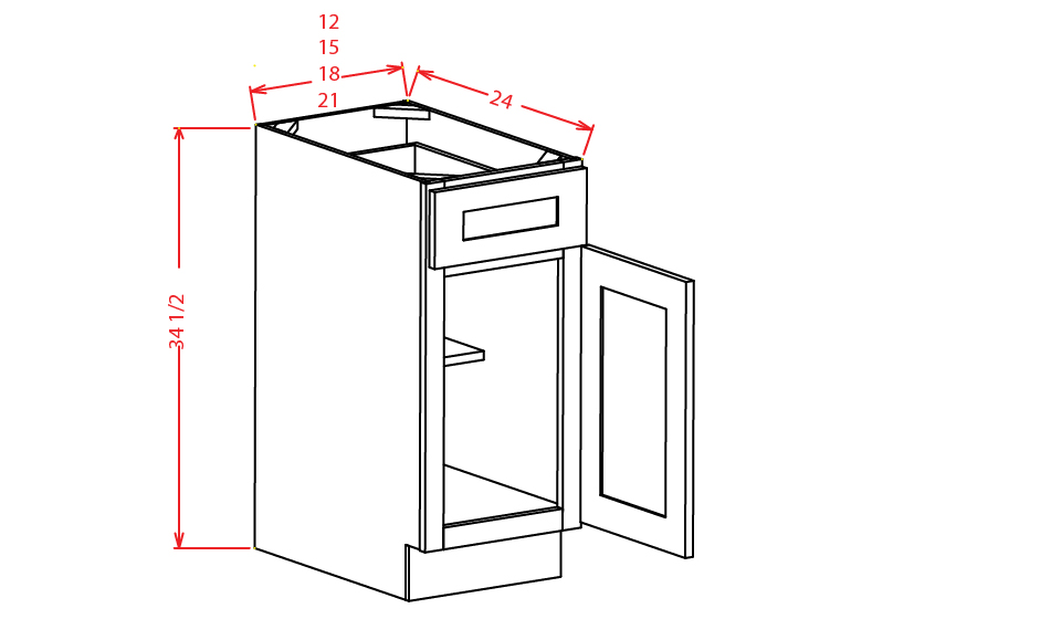 Timber Green Base Cabinet - 12"W