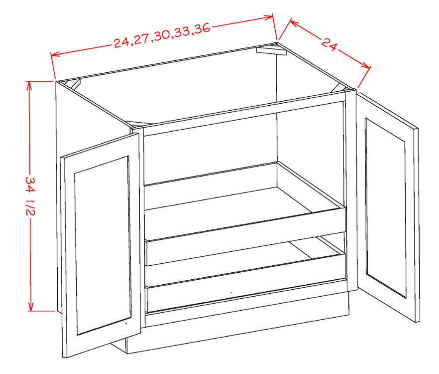 Timber Green Double Door Base Cabinet with Full Height Door and Two Rollout Shelves - 24"W X 24"D