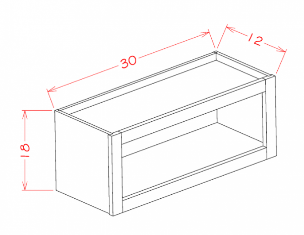 Timber White Wall Open Cabinet - 30"W X 12"D X 18"H