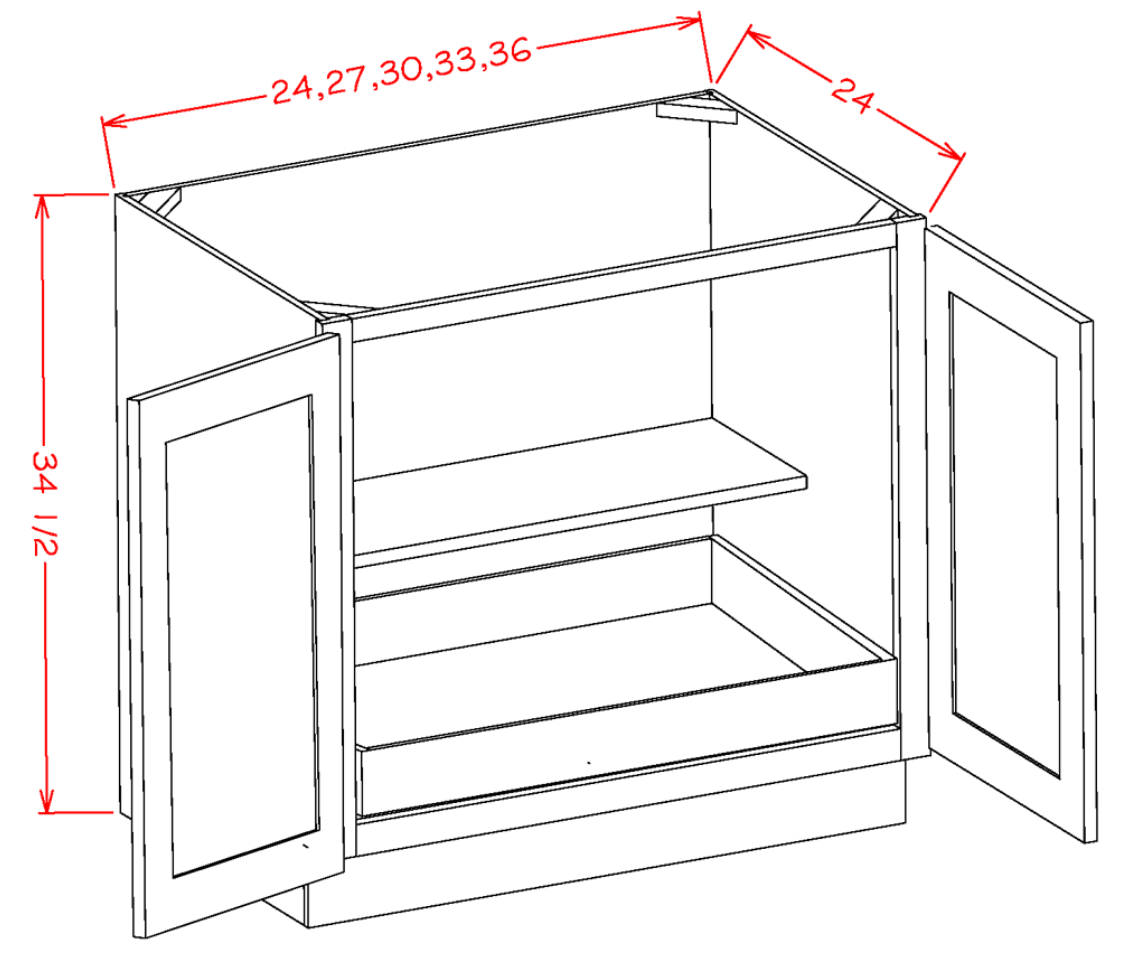 Timber White Double Door Base Cabinet with Full Height Door and One Rollout Shelf - 27"W X 24"D