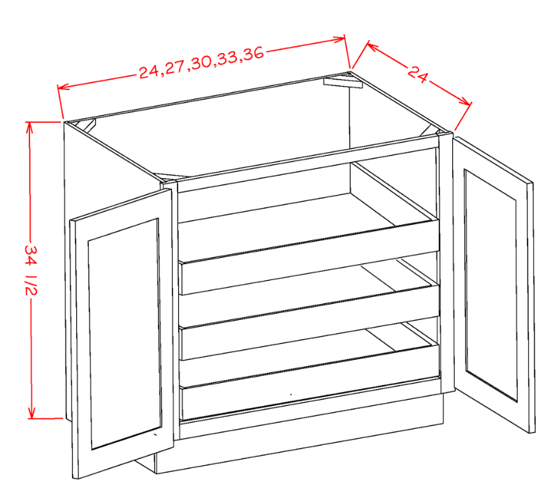 Timber White Double Door Base Cabinet with Full Height Door and Three Rollout Shelves - 30"W X 24"D