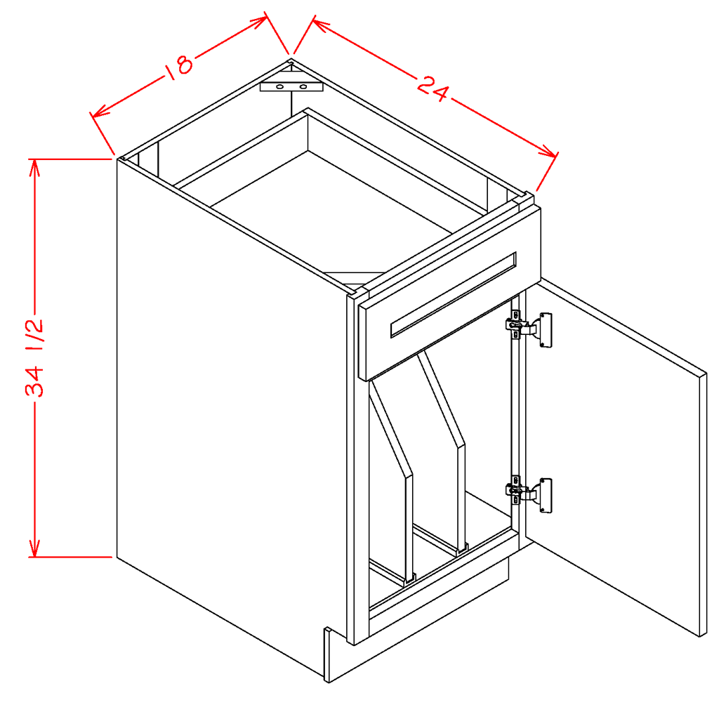 Timber White Tray Divider Base Cabinet - 18"W x 34-1/2"H x 24"D